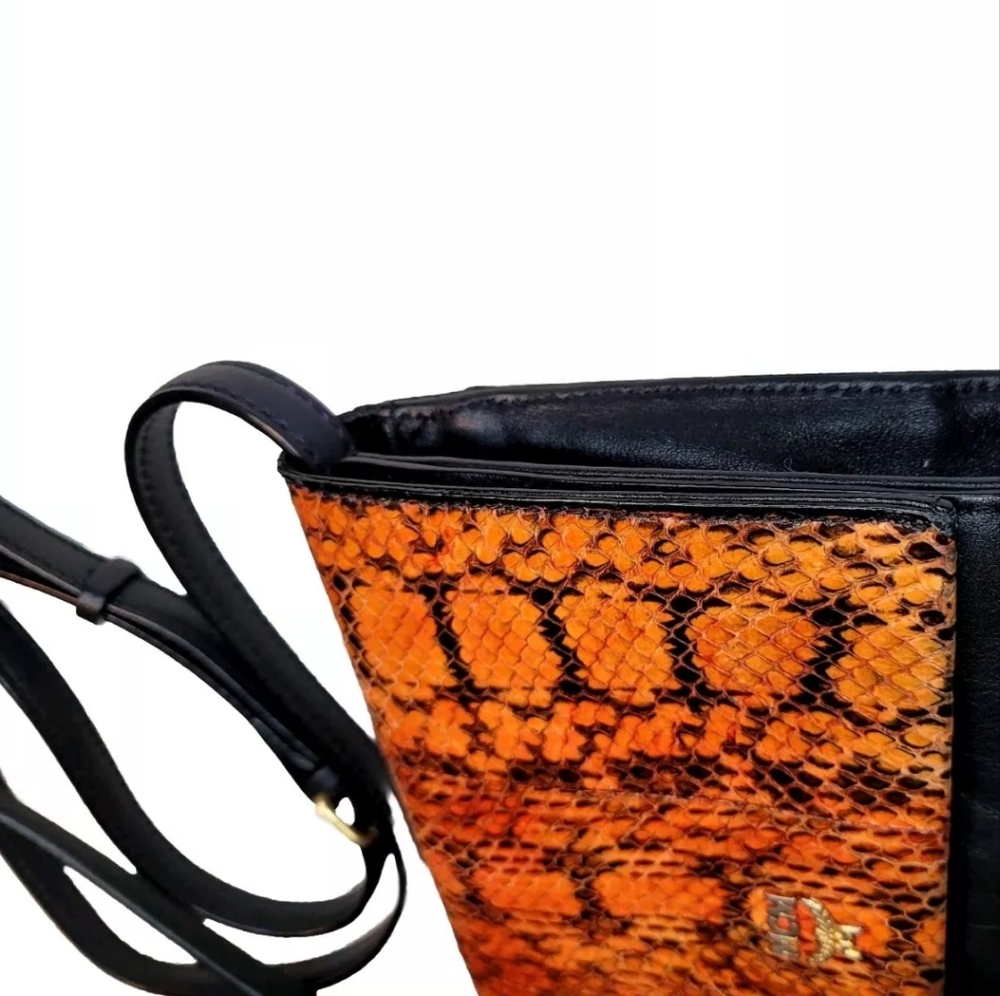 Beautiful Mcm Black & Orange Python Embossed Cros… - image 4